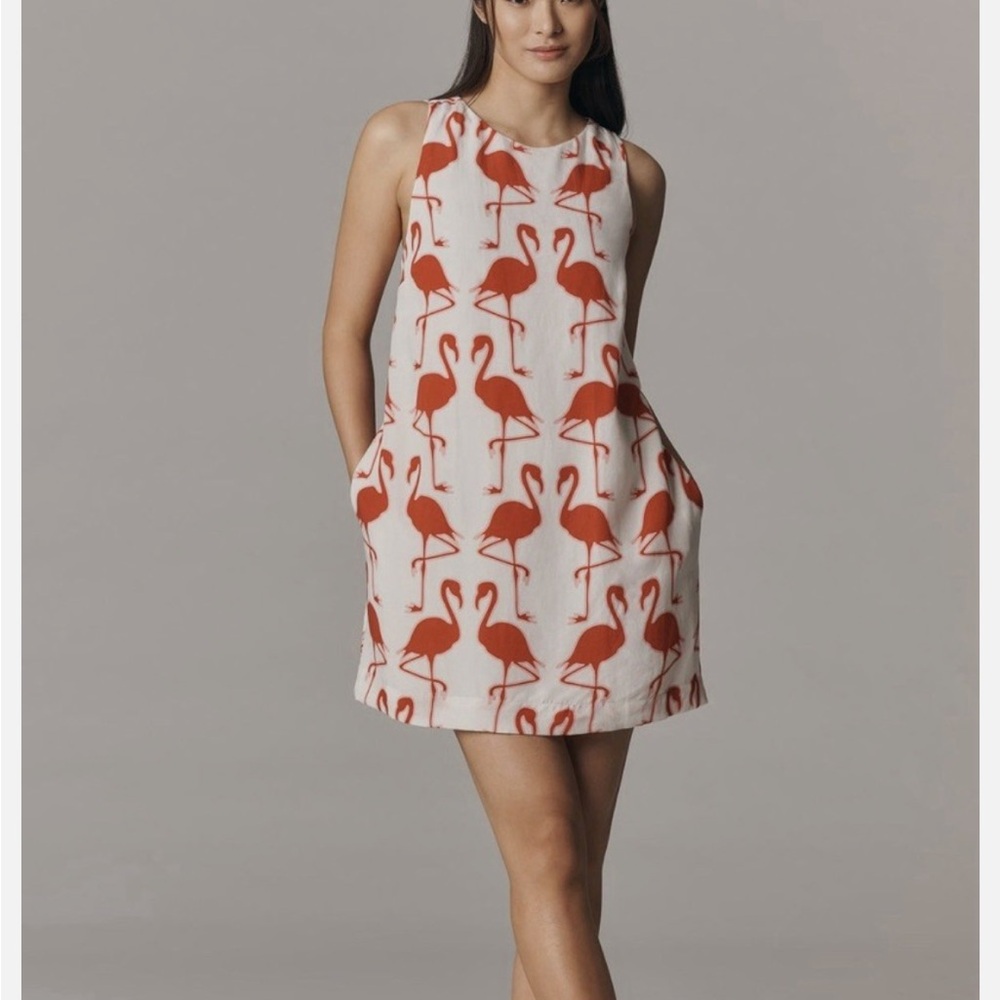 Maeve Anthropologie printed shift Mini dress Flamingo Print
